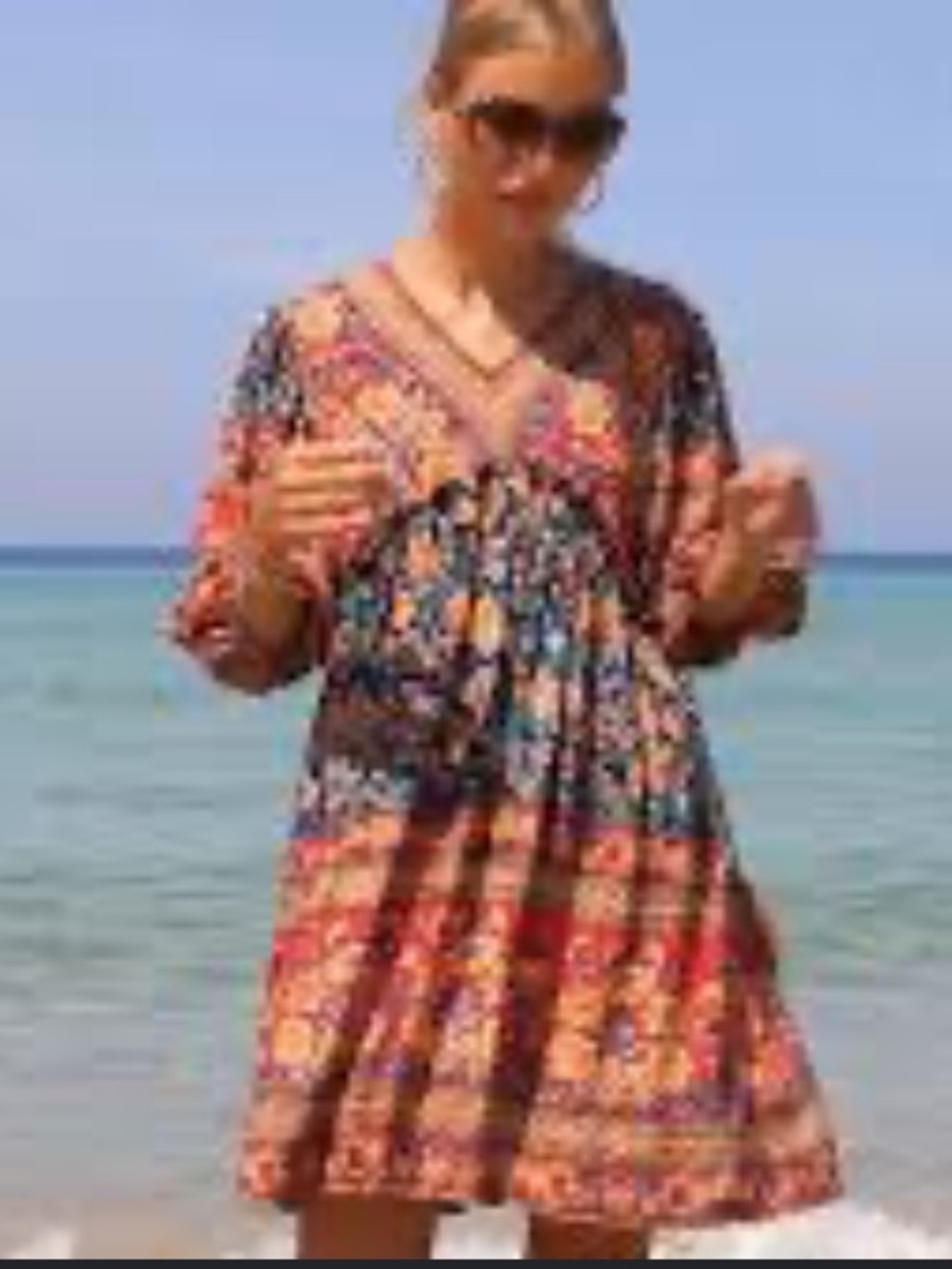 BTFBM | Like new multi color floral v-neck festival boho peasant dress size XL